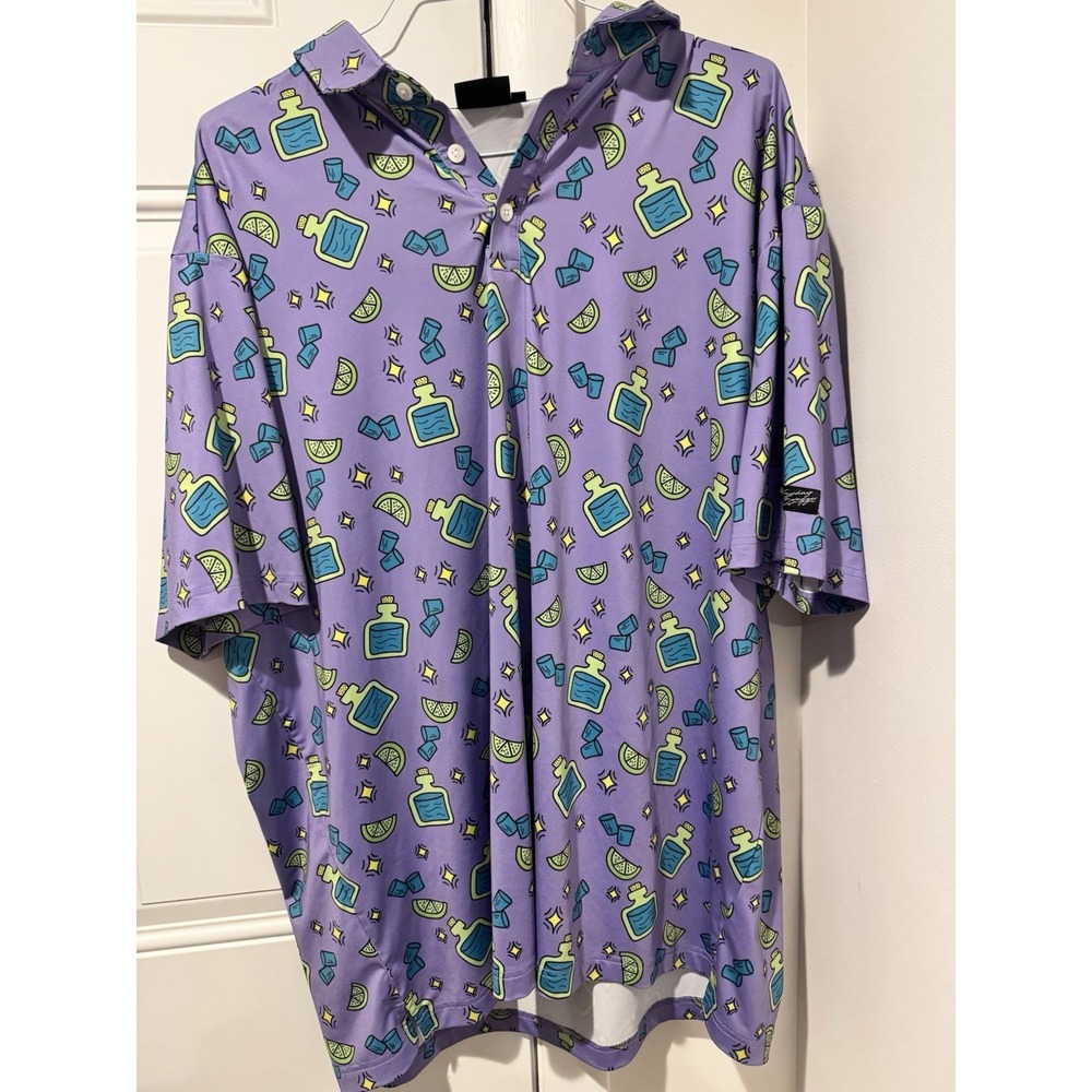 Sunday Swagger Men's Shots Golf Polo Shirt XXL Purple Green Alcohol Drinks